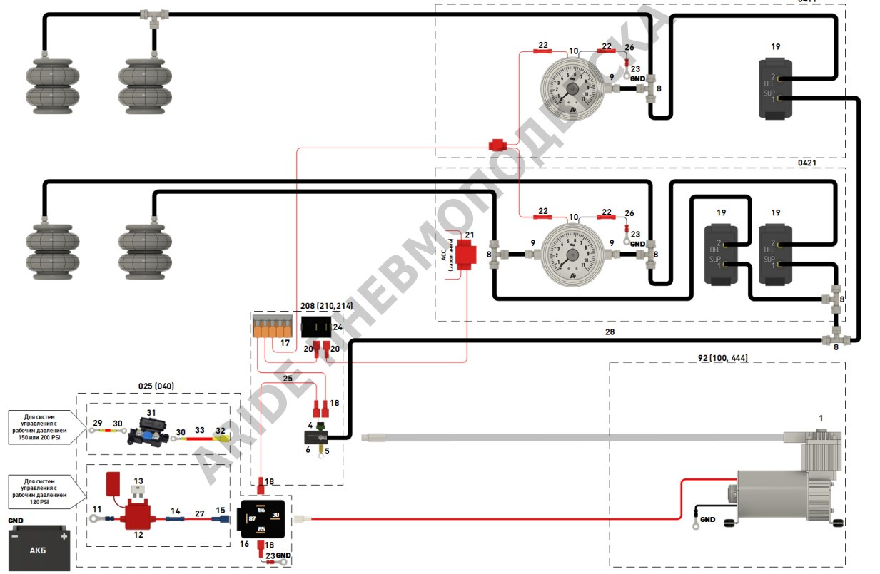Схема подключения пневмоподвески - Серия Оптимал. Полезная информация от Арайд
