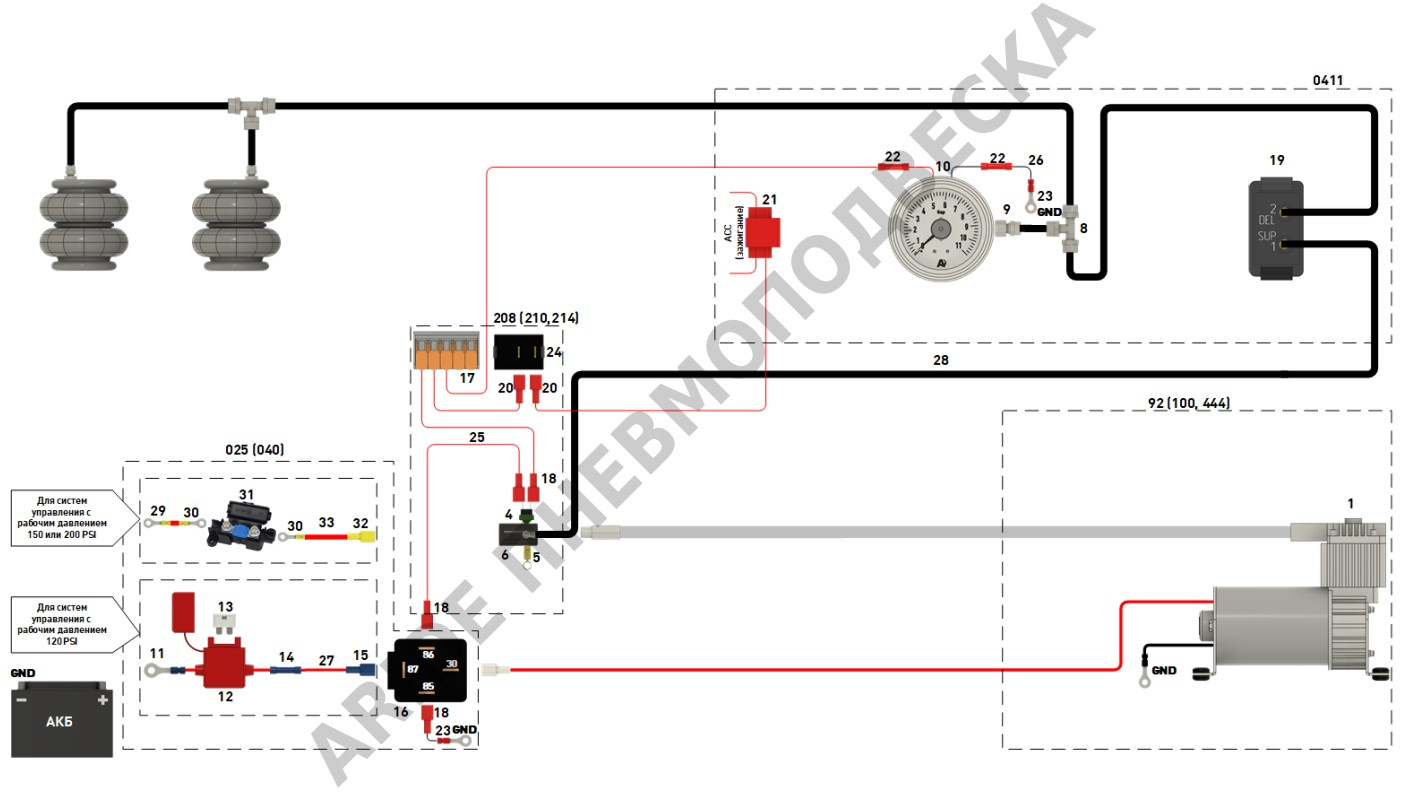 Схема подключения пневмоподвески - Серия Оптимал. Полезная информация от Арайд